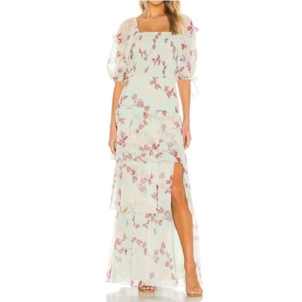 Amanda Uprichard Florentina Tiered Ruffle Maxi Dress In Monte Carlo Size S